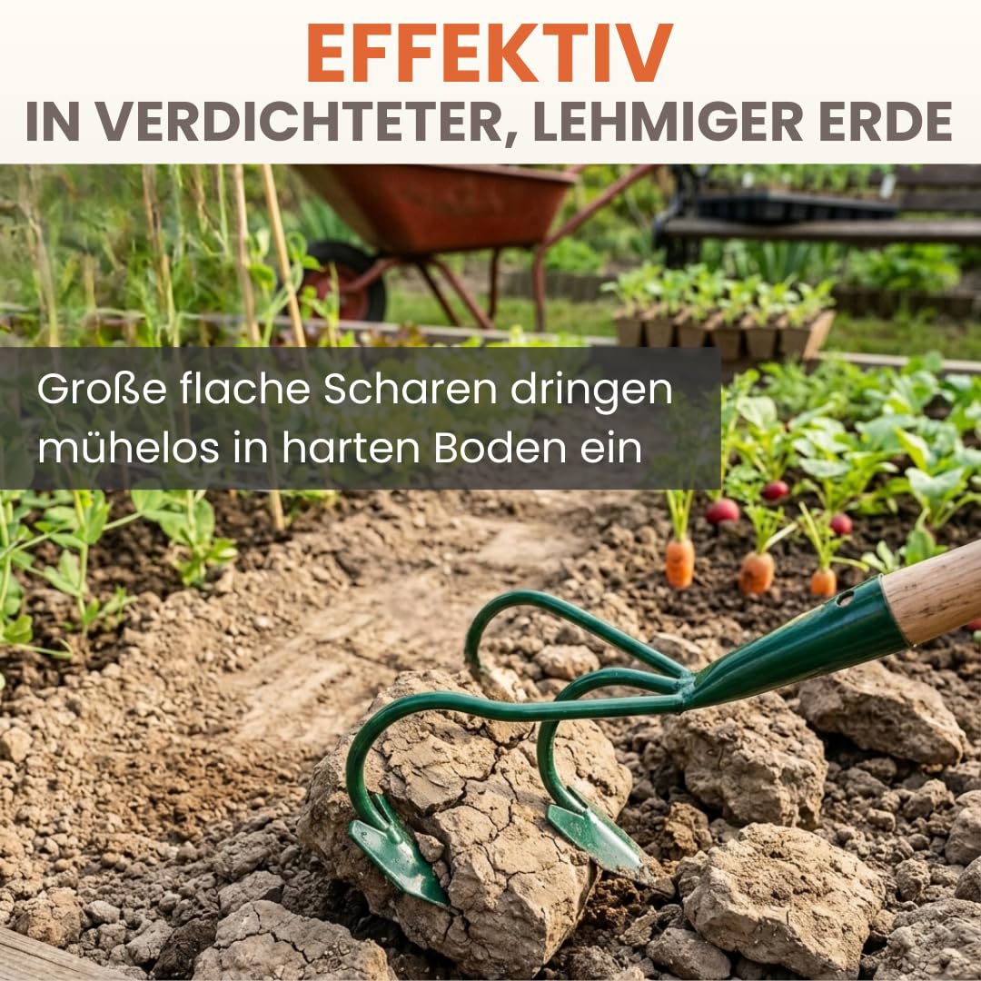 5-Zinken Handgrubber/Gartenhacke/Gartenkralle/Kultivator – Robuste Bodenhacke zur Bodenlockerung & Unkrautentfernung, ohne Stiel, Hergestellt in der EU