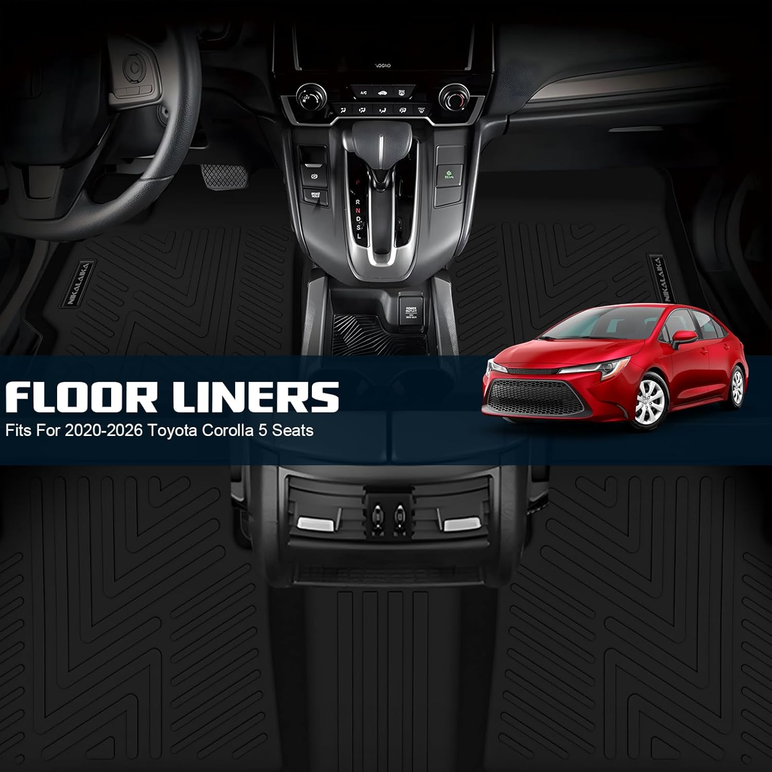 Floor Mats & Cargo Liner for 2020-2024 2025 2026 Toyota Corolla/Corolla Hybrid Sedan (Not for Hatchback) All Weather Protection TPE Rubber Full Set Automotive Accessories, Black