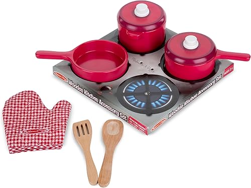 Miniatura 6 de melissa & doug Deluxe juego de accesorios de cocina de madera, Versión estándar, Verde