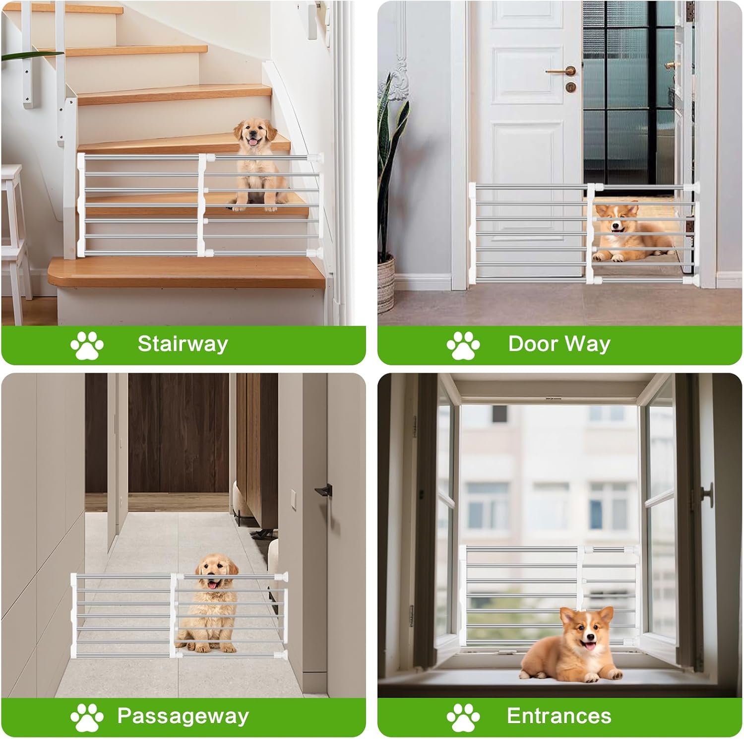 Short Dog Gate to Step Over, Adjustable Low Pet Door, Pressured Mounted Small Pet Door, Retractable Small Dog Gate Indoor for Doorways,Stairs, Fits 29"-38" Wide (White, 29''-38'' W, 15'' H)