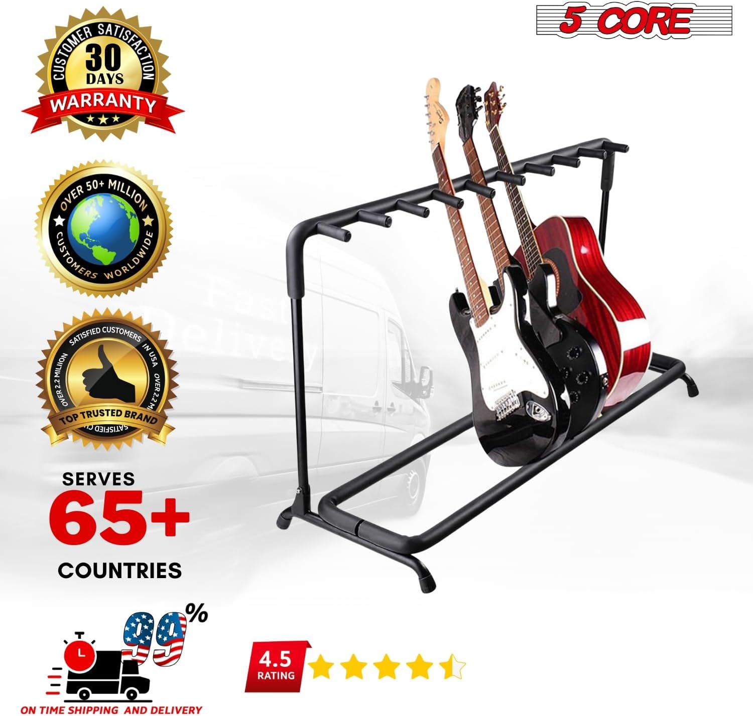 5 CORE Multi Guitar Stand Rack Guitars Holder Storage Stands for Acoustic Electric and Bass Soporte Para Guitarra (GRack 9N1 OVAL)