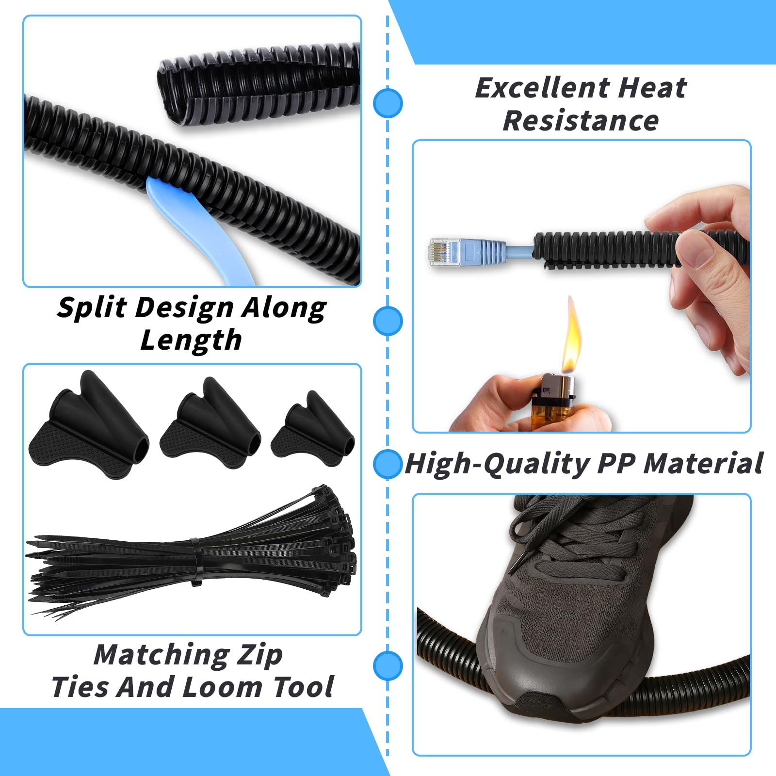 Oleitodh Tubo di protezione per cavi elettrici, 1/4,3/8,1/2,3/4,1 pollici x 6,1 m, protezione per cavi elettrici per auto, nautica, camper, agricoltura