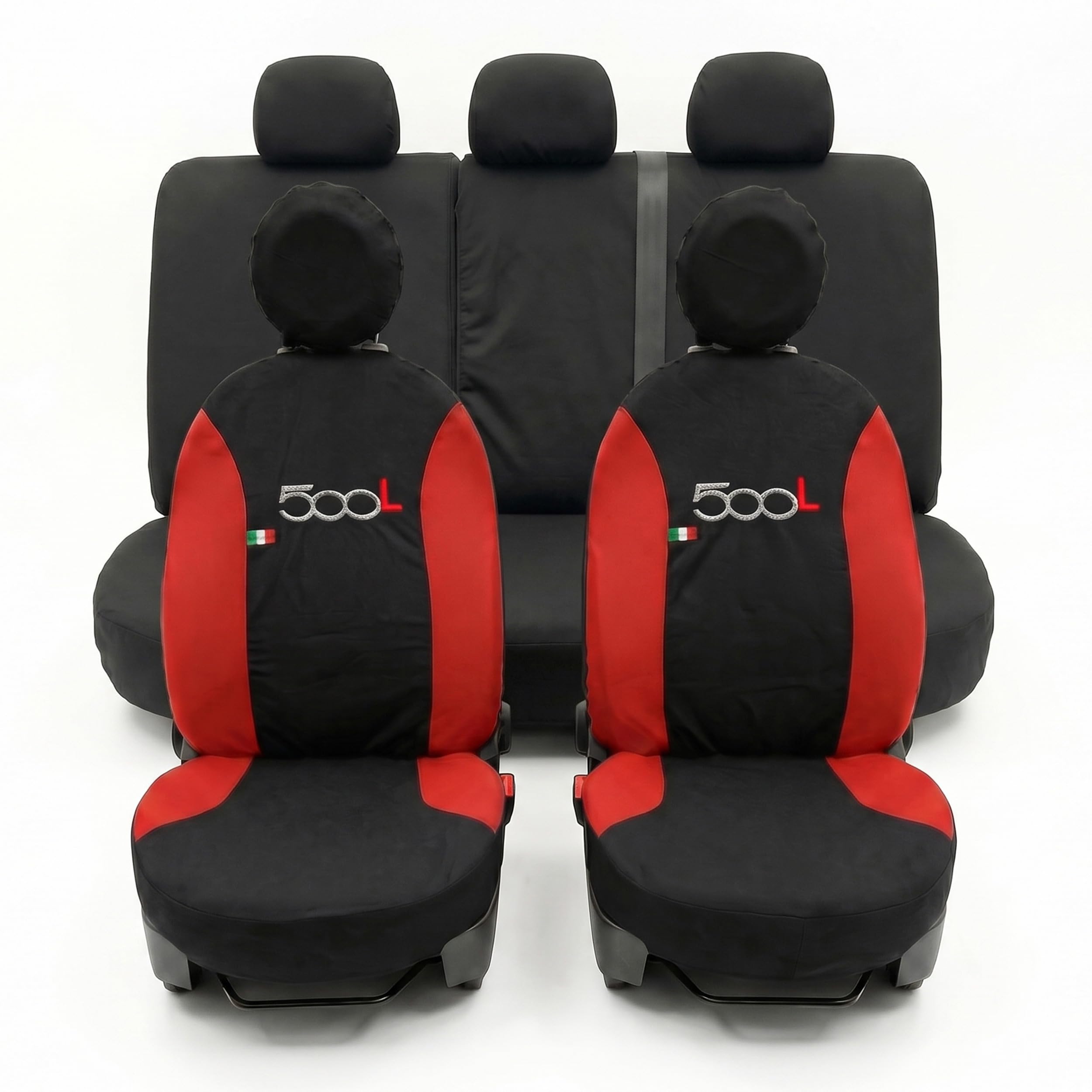 Auto Accessori Lupex Coprisedili Compatibili con 500L (2012 al 2022), Set Anteriori o Completo 13 Pezzi, in Policotone Traspirante MADE IN ITALY (Nero Rosso)
