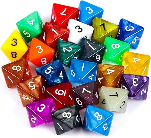 TecUnite Juego de 25 dados poliédricos con bolsa negra para otros juegos de mesa con surtido de varios colores aleatorios (transparente y puntos, 8