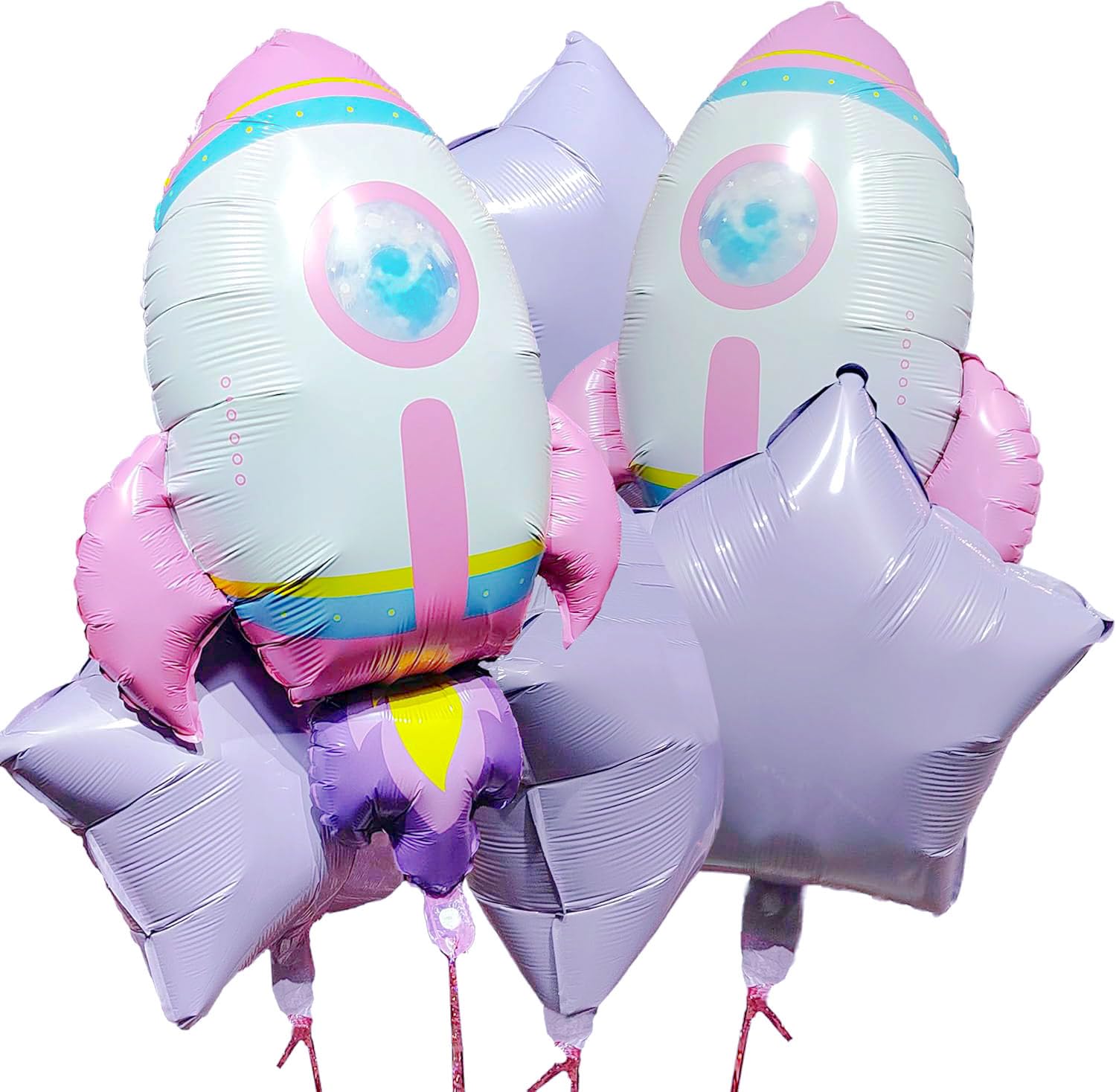 TiAaihion 6-Pack 25" Space Ships 18" Star Foil Balloons – Outer Space Party Decorations for Kids' Birthday, Baby Shower Galaxy Theme Events | Easy