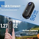 4K Mini WiFi Action Camera 128GB Thumb POV Portable Body Cam Wearable Video Recorder with IPX7 Waterproof Underwater Camcorder, Helmet Mount, Magnetic Sport DV for Bike Cycling, Pet, Vlogging(Black)