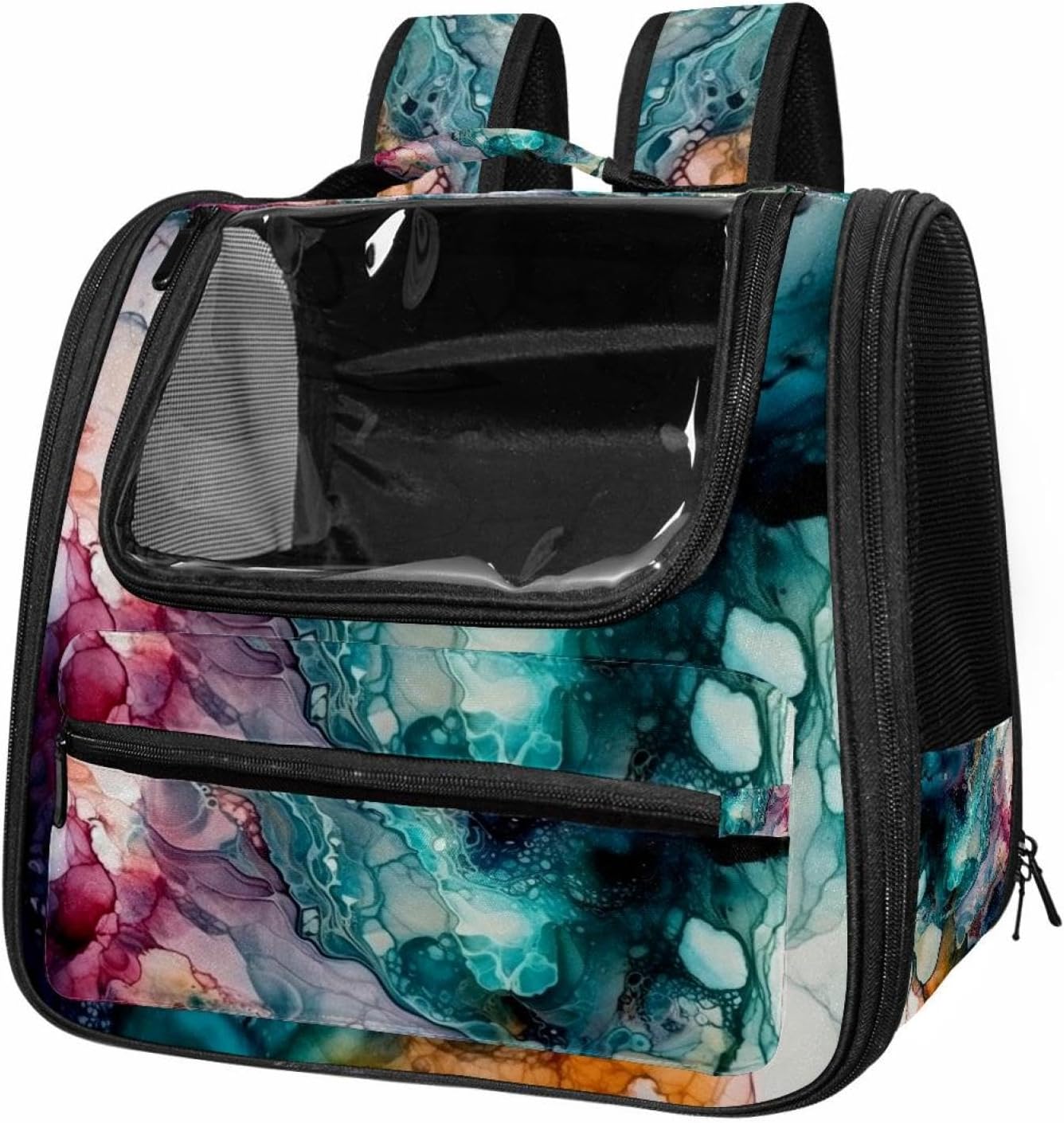 Portable Travel pet Backpack Carrier Hamster Bag Small Dog cat Carrier Breathable Hang Bag, Marble