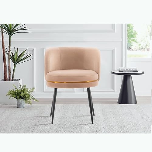 Miniatura 2 de Manhattan Comfort Kaya - Silla de comedor moderna de terciopelo con respaldo redondo plisado, acolchado de espuma de alta densidad y marco de madera
