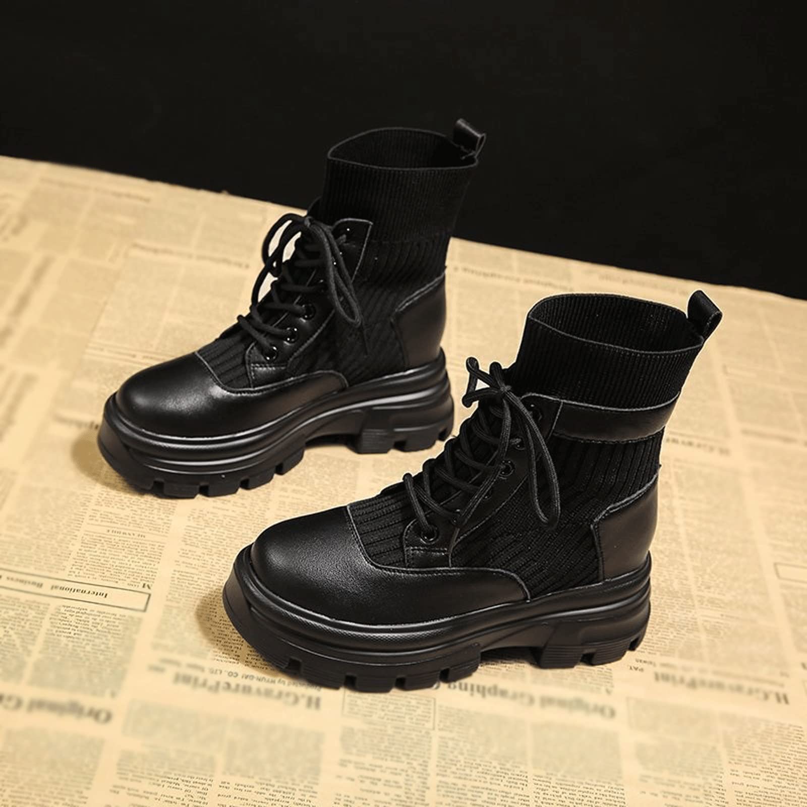 Damskie buty damskie buty wojskowe platforma antypoślizgowe damskie buty motocyklowe sznurowane czarne skarpety damskie botki wodoodporne moda jesień zima