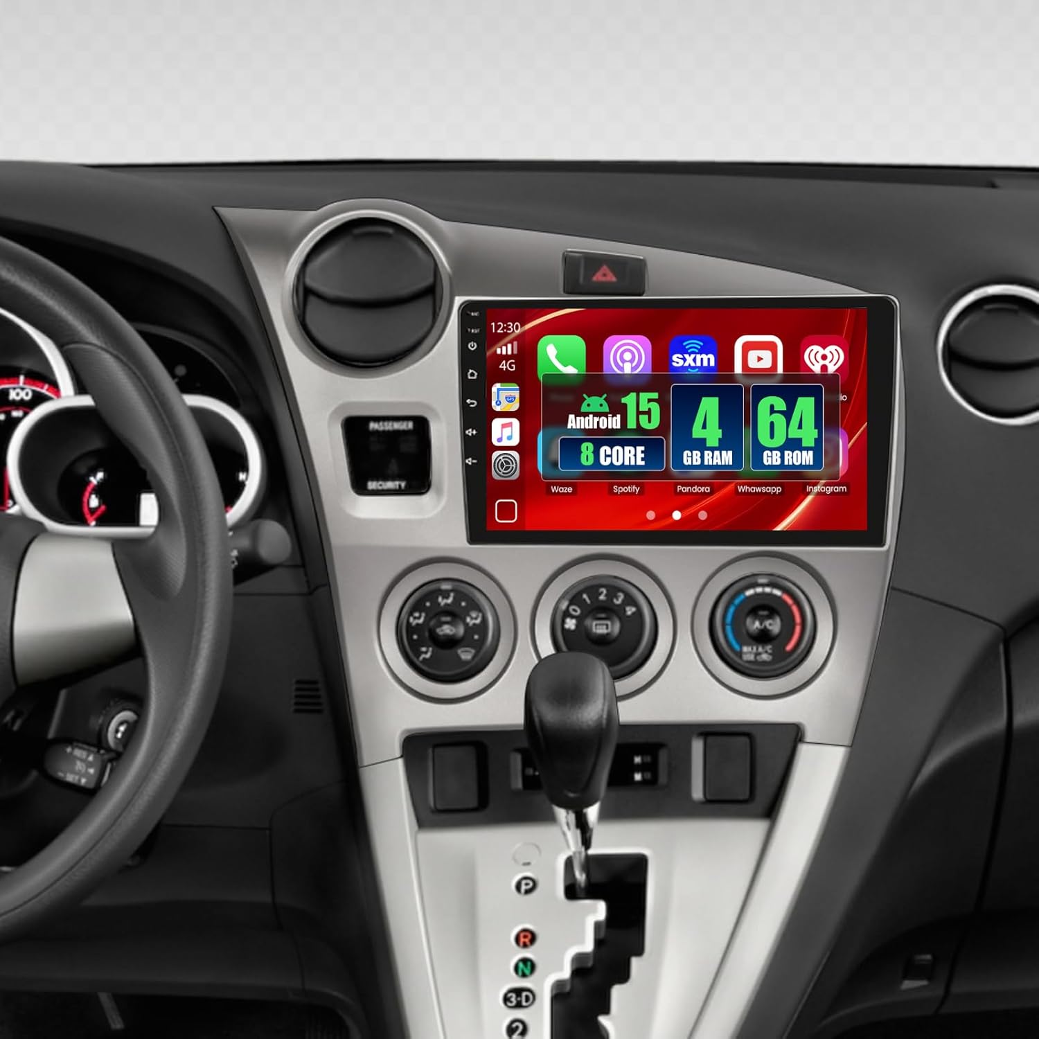 8 Core 4+64GB for Android 15 Car Stereo Toyota Matrix 2009-2014 Wireless Carplay Android Auto, 9'' Touchscreen Car Radio with GPS, WiFi, 32EQ DSP, 59 UI, Bluetooth, FM RDS, Backup Camera