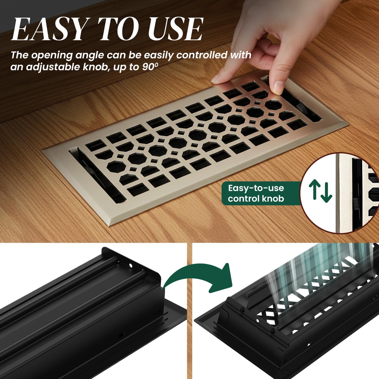 Empire Register Co, Decorative Air Vent Covers - 4x10 inch, Honeycomb Design, Brushed Nickel Finish, Heavy Duty Walkable Floor Register, Metal Damper Attached