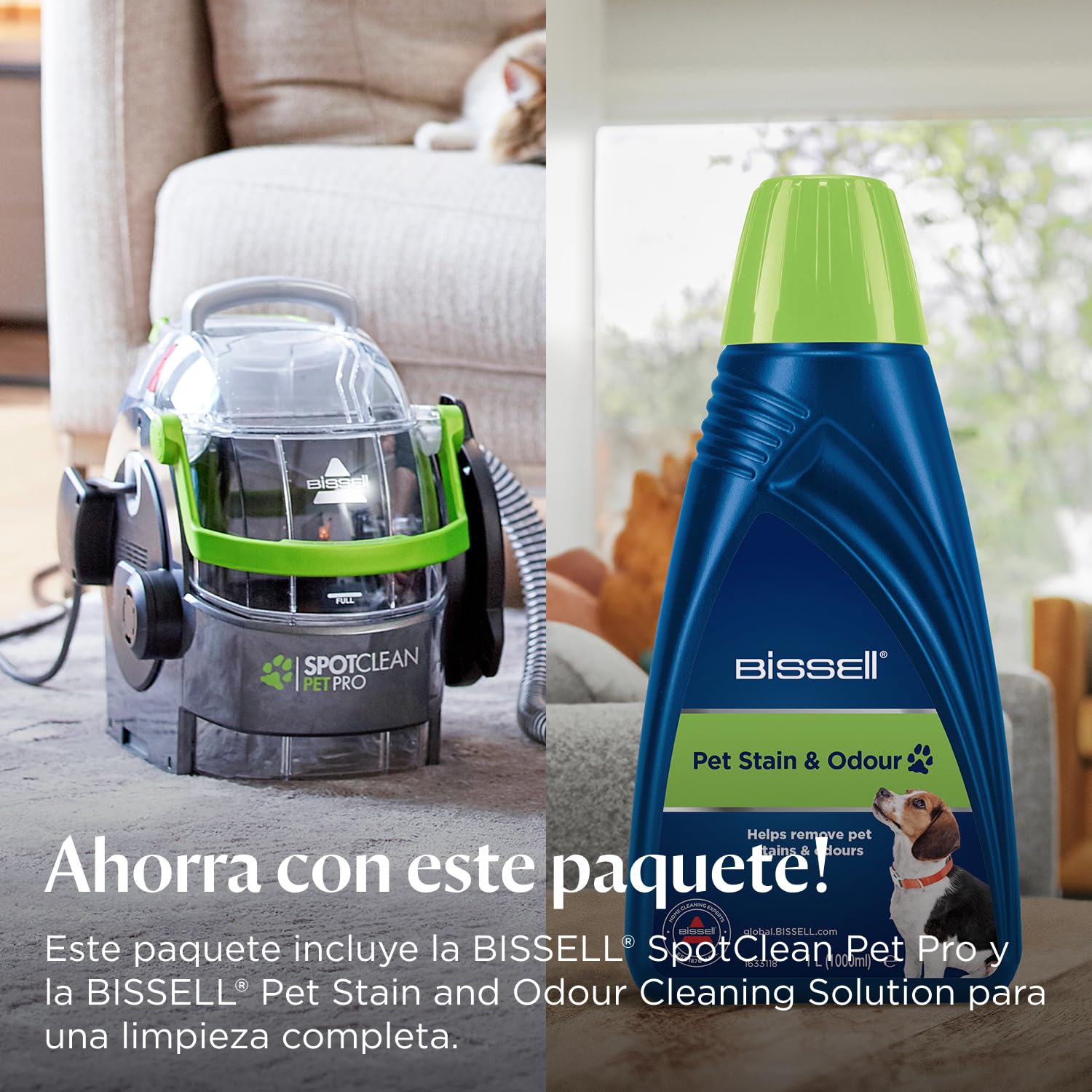 Bissell 15585 SpotClean Pet Pro Compact Portable Cleaner Titanium/Grey/Green & Pet Stain & Odor Formula | For Use With Our Spotclean & Spotclean Pro Products | 1085N