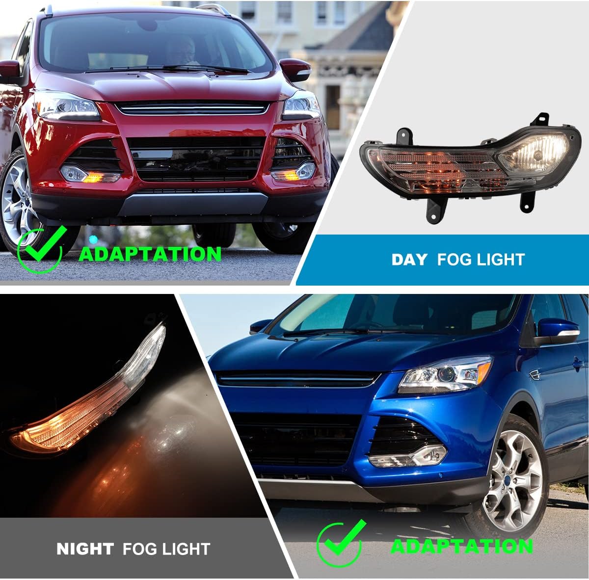 CPW OEM Fog Lights Assembly Fit For 2013 2014 2015 2016 Ford Escape, Driver & Passenger Driving Fog Lamps Replacement Pair w/Halogen Bulbs (Black Housing Clear Lens)