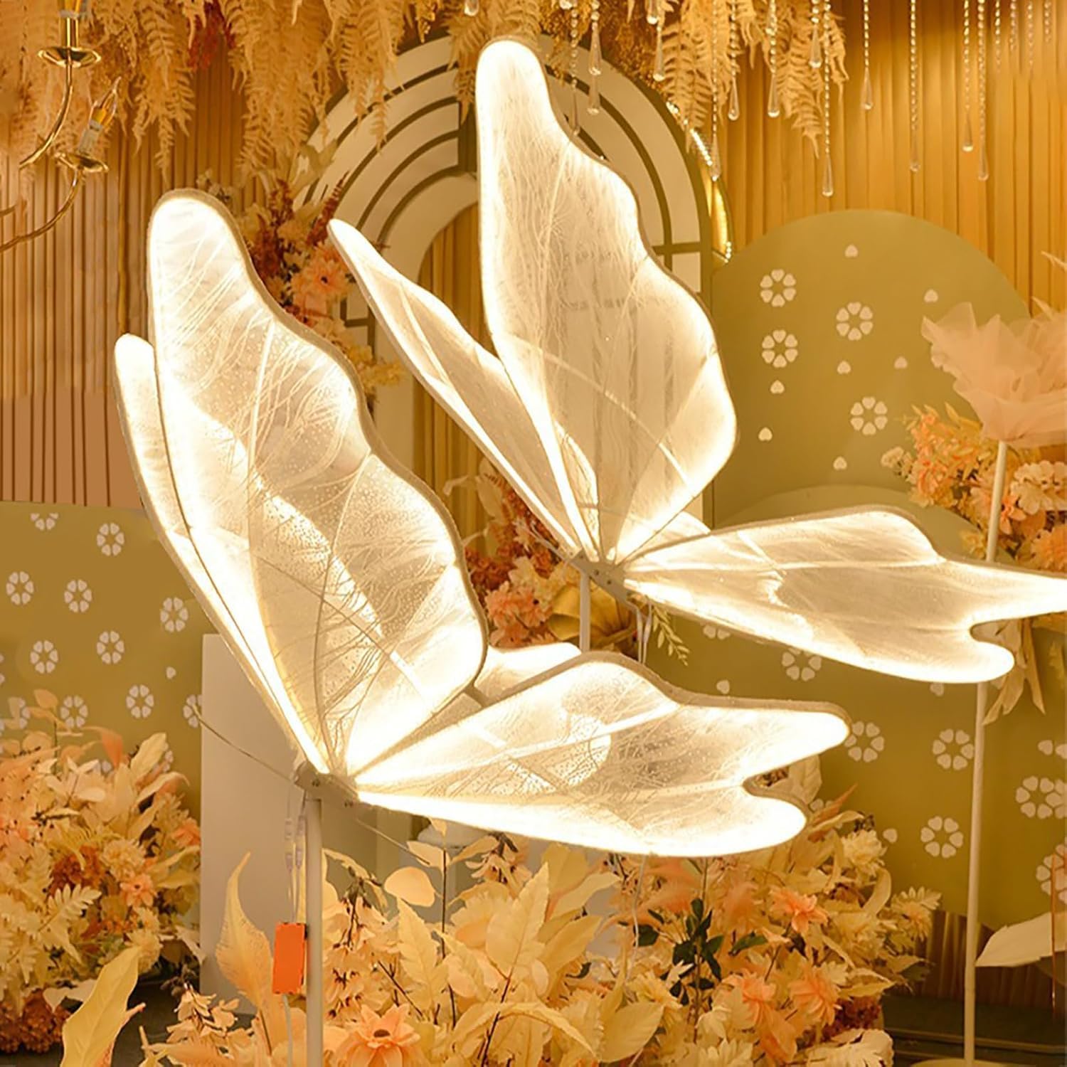 2 Sets Wedding Butterfly LED Floor Lamp Creative Ceiling Lamp Adjustable Height Hanging Decoration Props for Wedding Party (Gold,Warm Light)