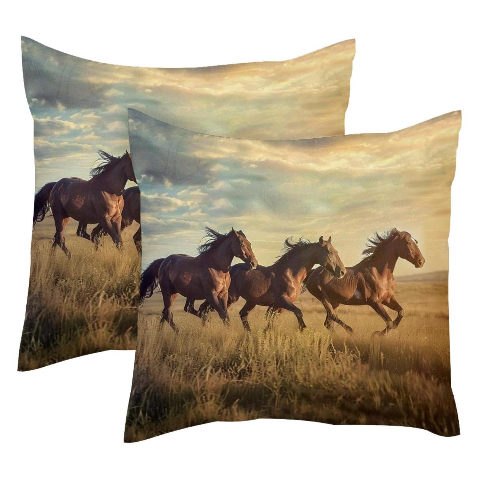 Housse de coussin en velours 50x50 cm lot de 2 avec motif cheval