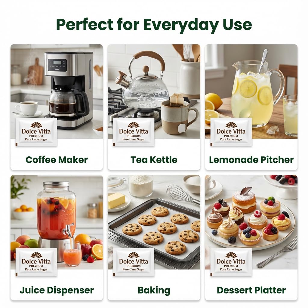 Dolce Vitta Premium Bulk Sugar Packets, 400 Count - Individual White Sugar Packets for Coffee & Tea | Pure Cane Sugar, Non-GMO, Kosher | Single Serve Sugar Packs for Restaurants, Offices & Home.