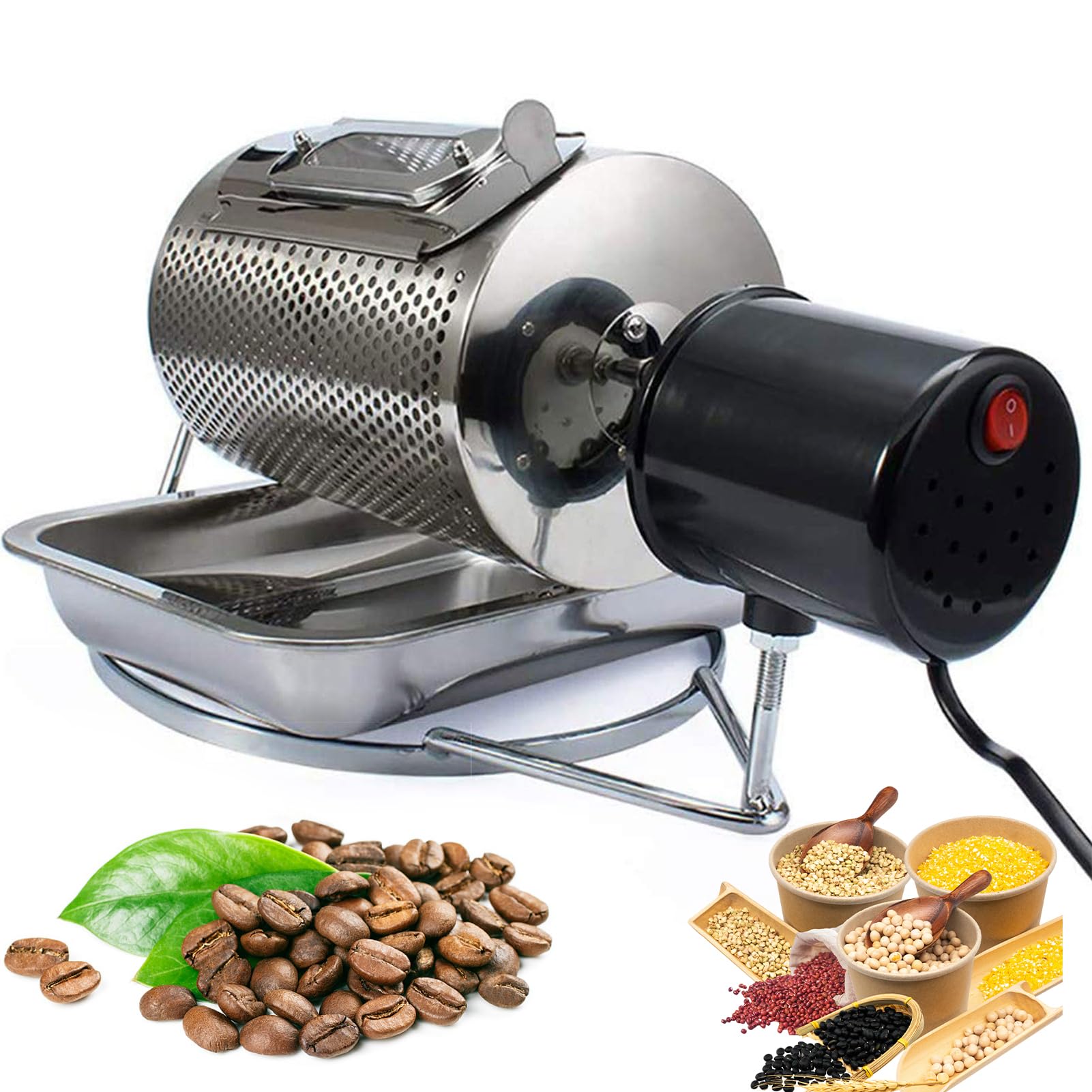 YXYLJOZ Coffee Beans Roaster, Electric Stainless Steel Nuts Grain Peanut Baking Roaster with Visible Window & Stainless Steel Tray, 250g Small Batch Home Roasting Machine