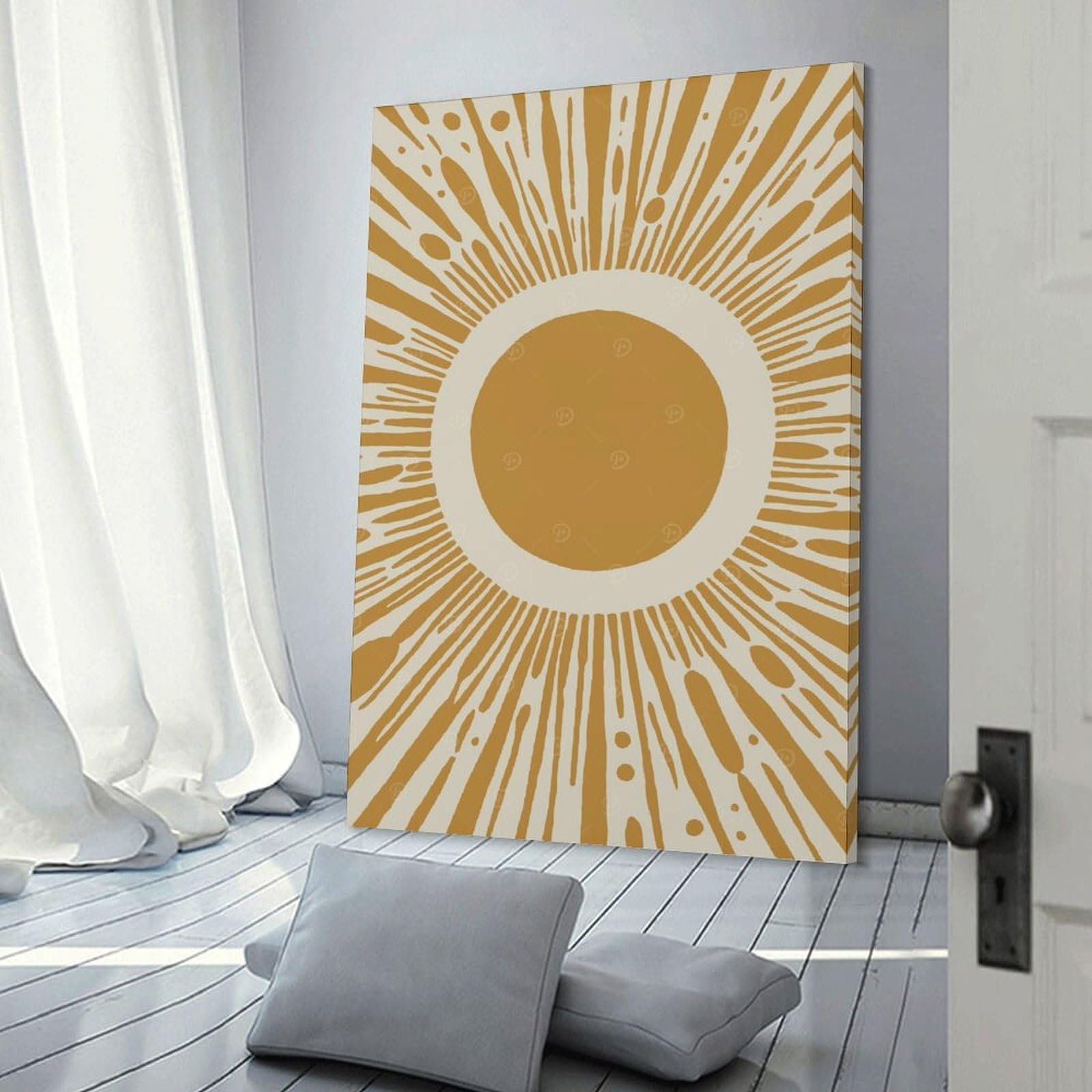 Junmoney Mustard Yellow Sun Room Decor Wall Art 24x36inch(60x90cm), for Bedroom, Guest Room Or Reading Nook, An Easy Wall Refresh for Bedrooms