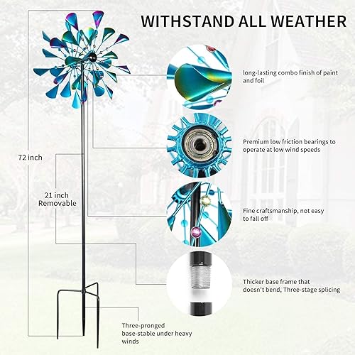 Miniatura 10 de Decoroca Outdoor Wind Spinners - 72in Metal Sculpture, Classic 360° Kinetic Spinner