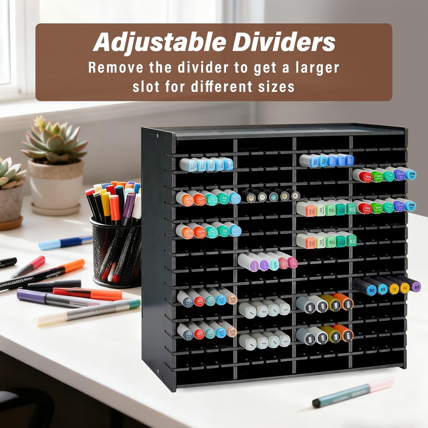 Marker Organizer,240-Slots Marker Holder with Adjustable Divider, Desk Markers Storage Organizer for Pens Colored Pencils Art Brushes Home Office Art Room and Classroom