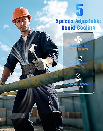 Miniatura 3 de Ventilador de cintura portátil recargable, mini ventilador de cuello de 10000 mAh con chip AI, 5 velocidades de flujo de aire fuerte, tiempo máximo
