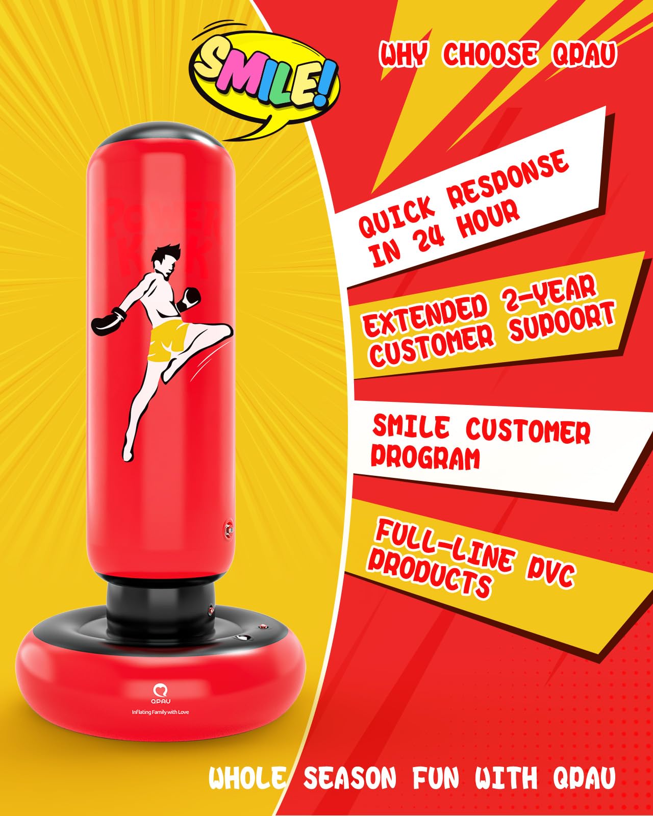 QPAU Sacco da boxe per bambini, giocattolo con guantoni da boxe, 167 cm, più grande, gonfiabile, regalo per ragazzi e ragazze dai 6 ai 12 anni, per praticare karate, taekwondo, MMA (rosso)