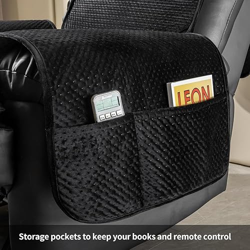 Miniatura 2 de STONECREST - Funda para silla reclinable, funda acolchada de terciopelo resistente al agua, se mantiene en su lugar (negrogris, sillón reclinable de