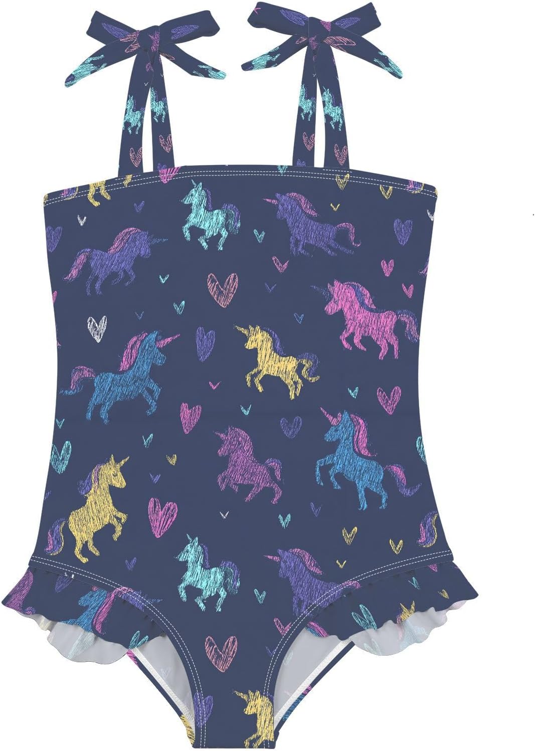 visesunny Toddler Girl Swimsuit Adjustable Strap Swimwear Hand-Drawn Heart Horse Bathing Suits for Girls 18M-6Y
