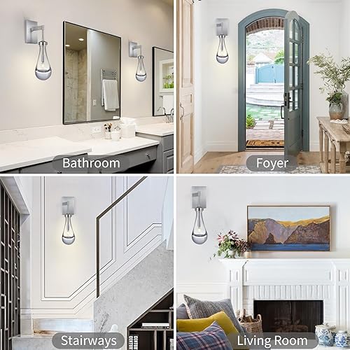 Miniatura 2 de Juego de dos apliques de pared, apliques de gota de lluvia de níquel, iluminación de pared para interiores, para dormitorio, aplique de baño de