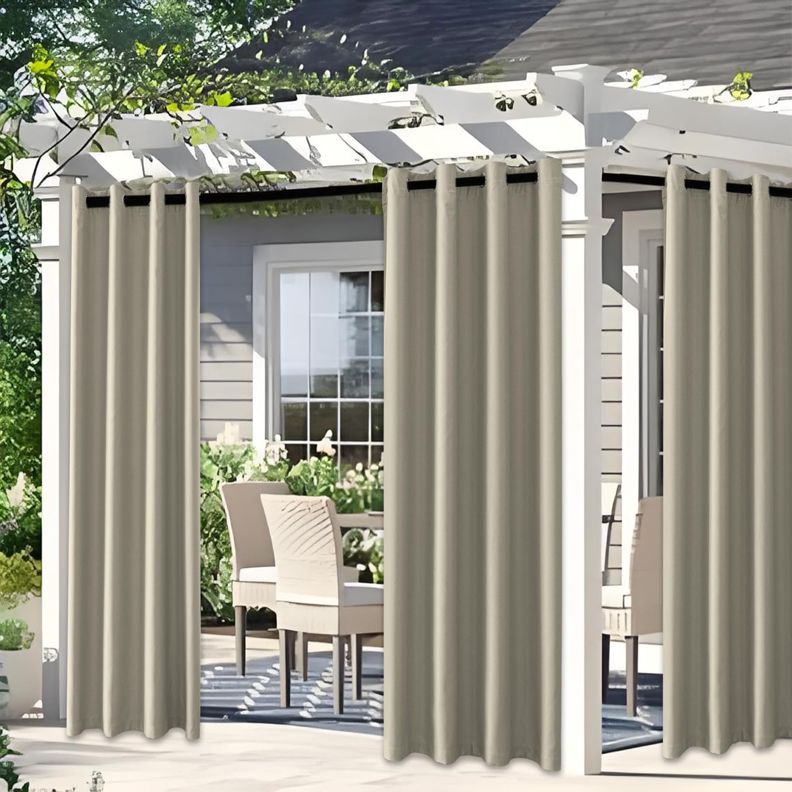 YSTELLAA Gardinen Vorhänge 2er Set, 140×225 cm, Verdunklungsvorhänge Mit Ösen, Thermovorhang Blickdicht Wohnzimmer, Schallschutz Vorhang Schlafzimmer, Outdoor Vorhang Wetterfest, Beige