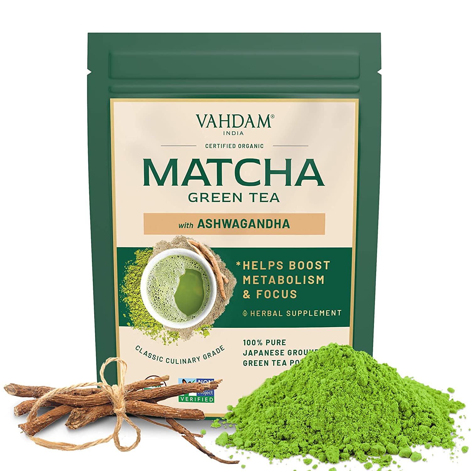 VAHDAM, Ashwagandha Matcha Green Tea PURE JAPANESE MATCHA Matcha
