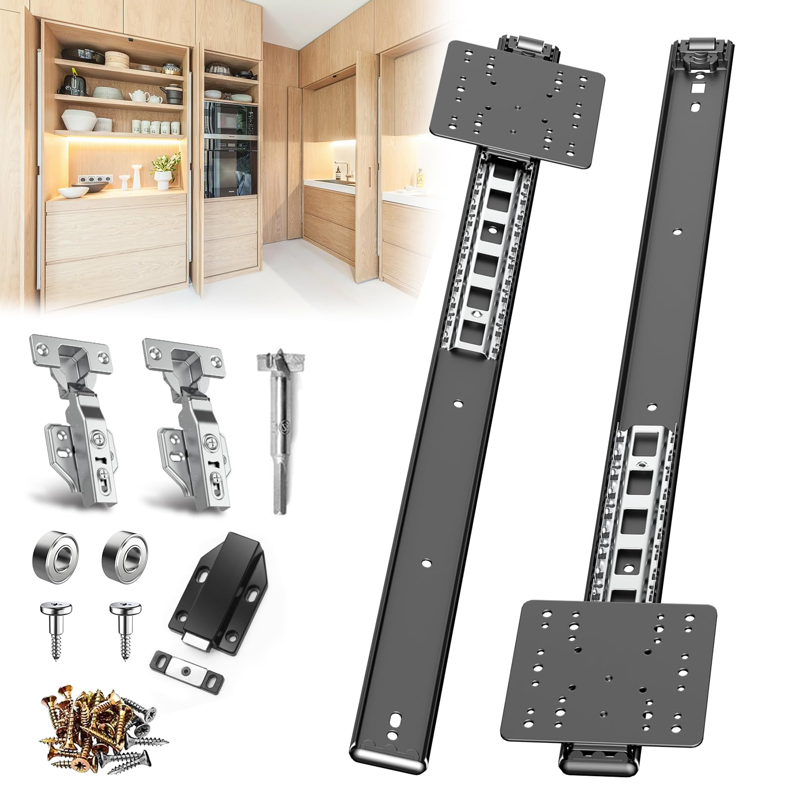 20Inch Pocket Door Hardware Slide with Hinge for Cabinets 1Set