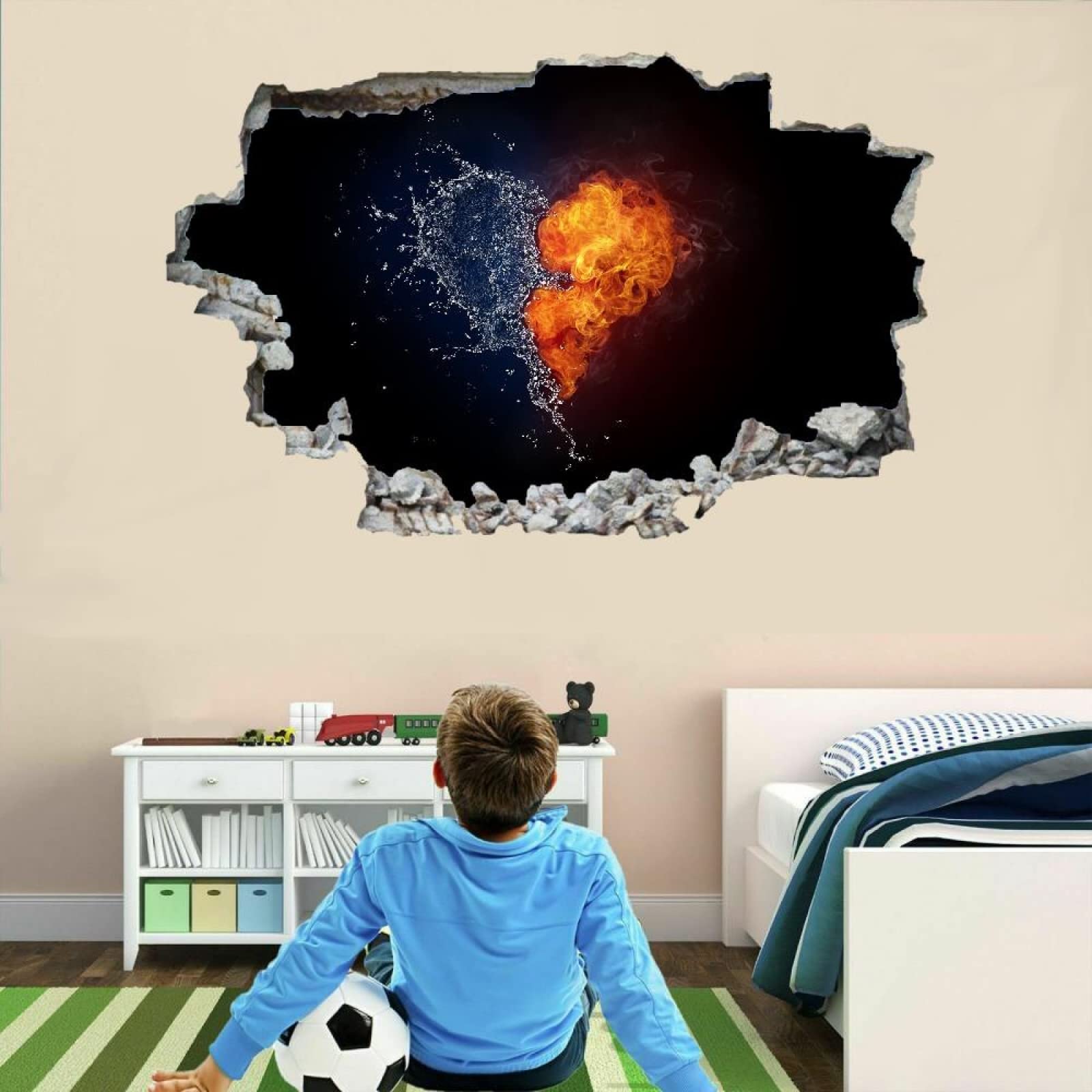 Decalcomanie Da Muro Art 3D Fracassato Cuore Adesivi Murali Removibili Astratto Carta Da Parati Camera Da Letto Autoadesivo Per Ragazze Camera Da Letto Nursery Home Decor Gift 80x120cm