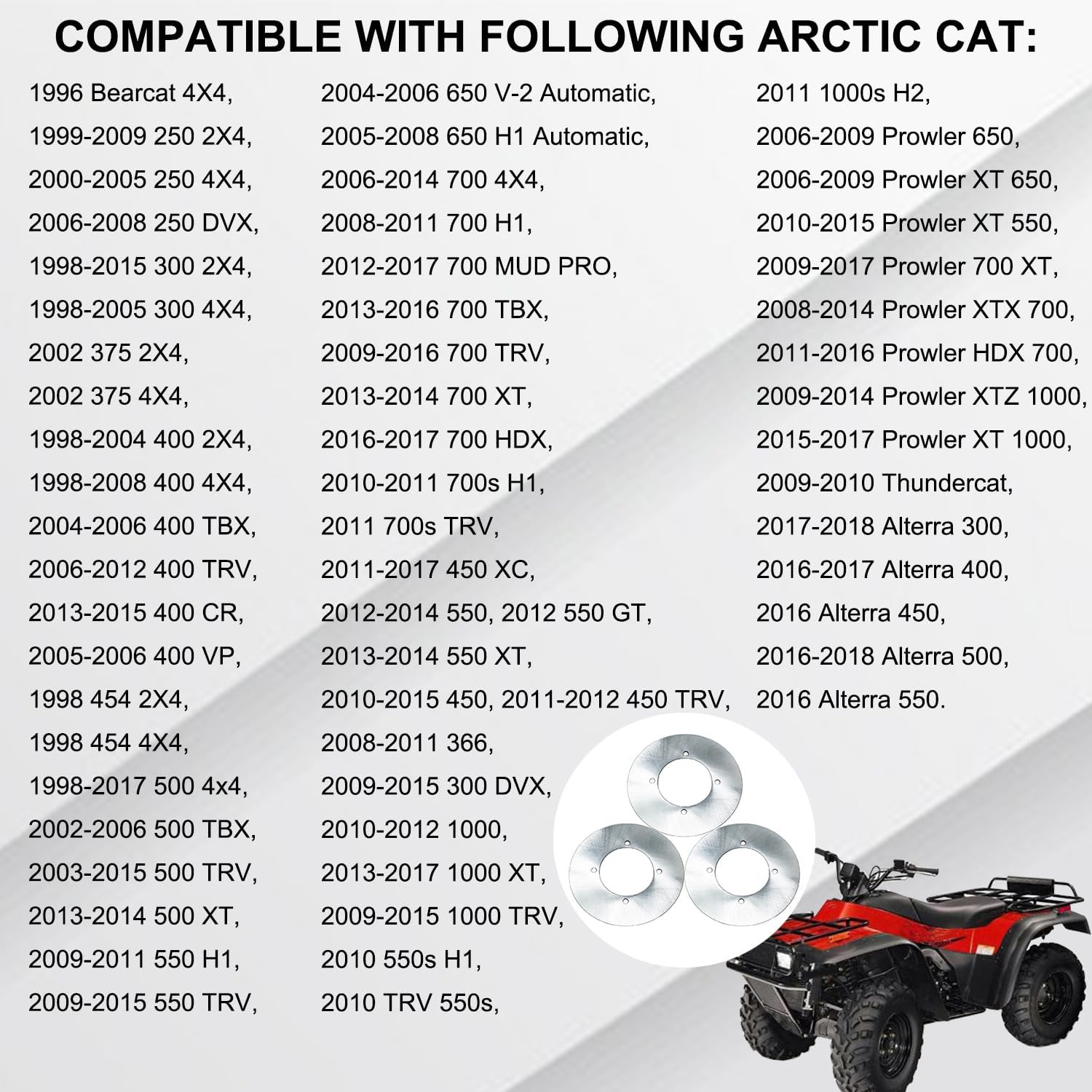 3 Pack Front Rear Brake Rotor Discs Compatible with Arctic Cat 250 300 375 400 500 550 650 700 TBX XT Alterra 300 500 550 Prowler 550 650 700 1000 XT XTX HDX OEM #1436-808 1436-164 3303-912