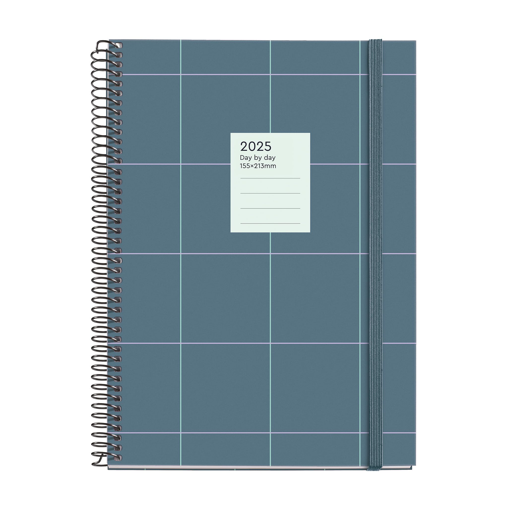 Miquelrius - 2025 Diary, 155 x 213 mm, Day Page Agenda, Laminated Cardboard Cover, Spiral, Elastic Closure, Paper 80 g/m², Catalan, English and Portuguese, Lines