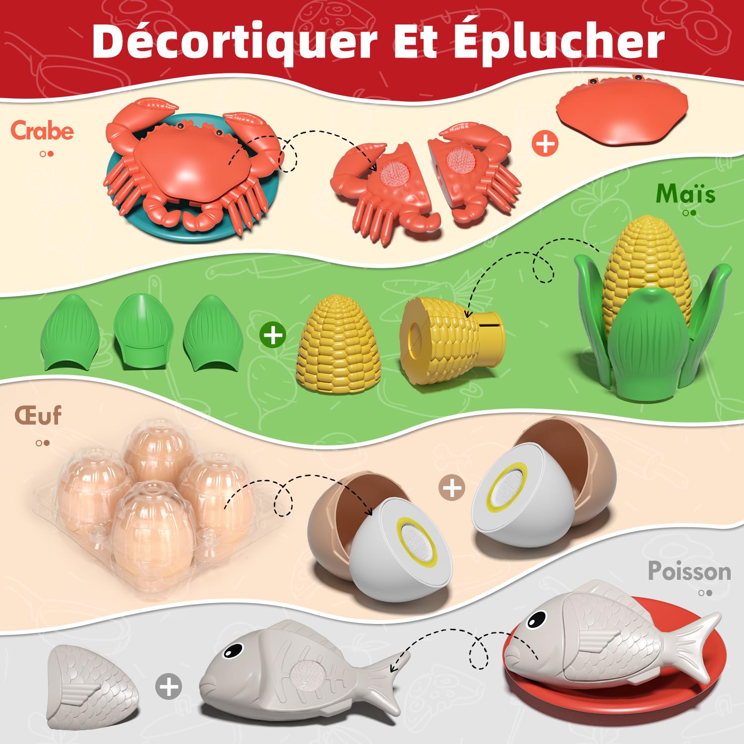 Lehoo Castle Accessoire Cuisine Enfant, Dinette 3 Ans, Ustensiles et Fruits et Légumes, Jouet Alimentaire Montessori 3+Ans, Cadeau Parfait pour Noël et Fête