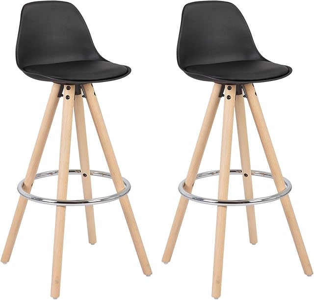 WOLTU Bar Stools Set of 2 pcs Barstools Black Breakfast Kitchen Counter Bar Chairs Wood Leg in Nature