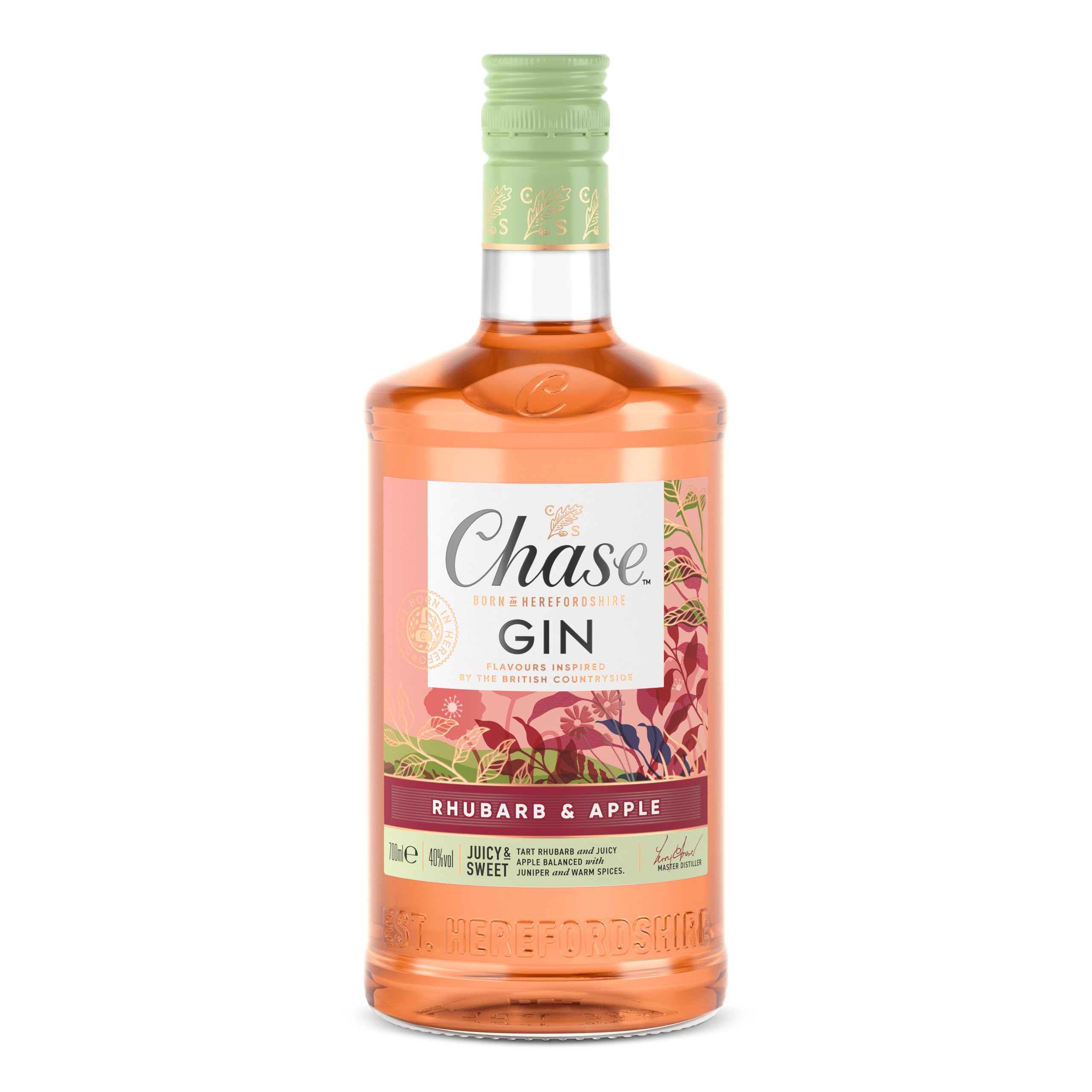 Chase Rhubarb & Apple Gin | 40% vol | 70cl | Gin Botanicals with Notes of Rhubarb, Apples & Juniper | Crisp & Zingy Flavour | Recommended with Tonic