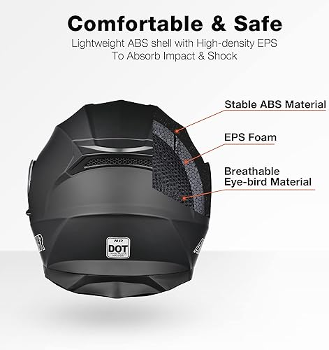 Miniatura 3 de AHR - Casco modular y abatible de motocicleta, de cara completa con certificación DOT y visera doble, para motocross