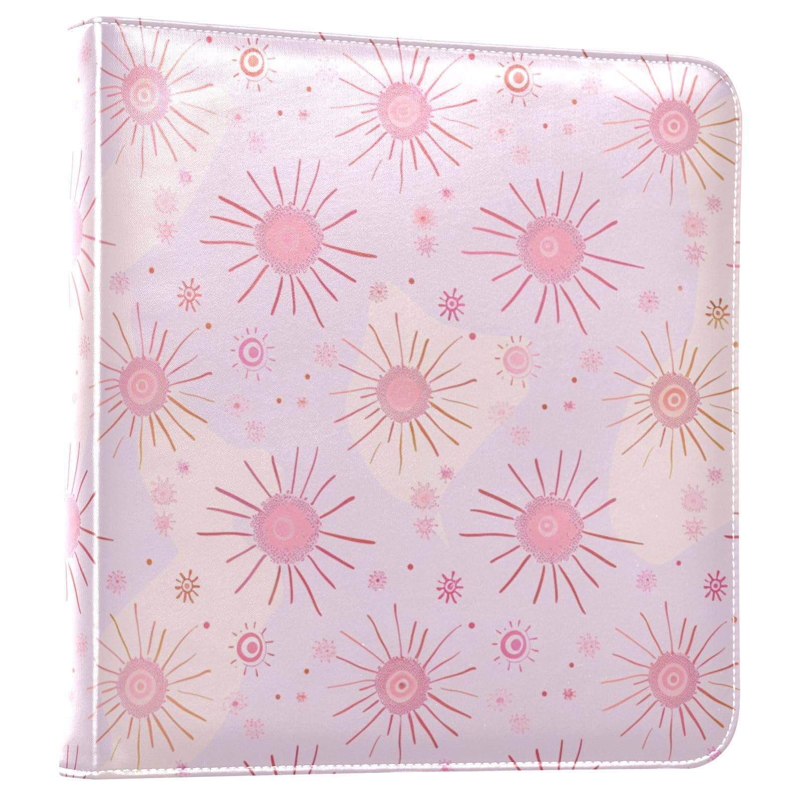 JIPONI Pink Suns Large Photo Album, DIY Leather Cover Scrapbook Albums for 4x6 5x7 6x8 Pictures, Self Adhesive Memory Book for Wedding, Baby, Family