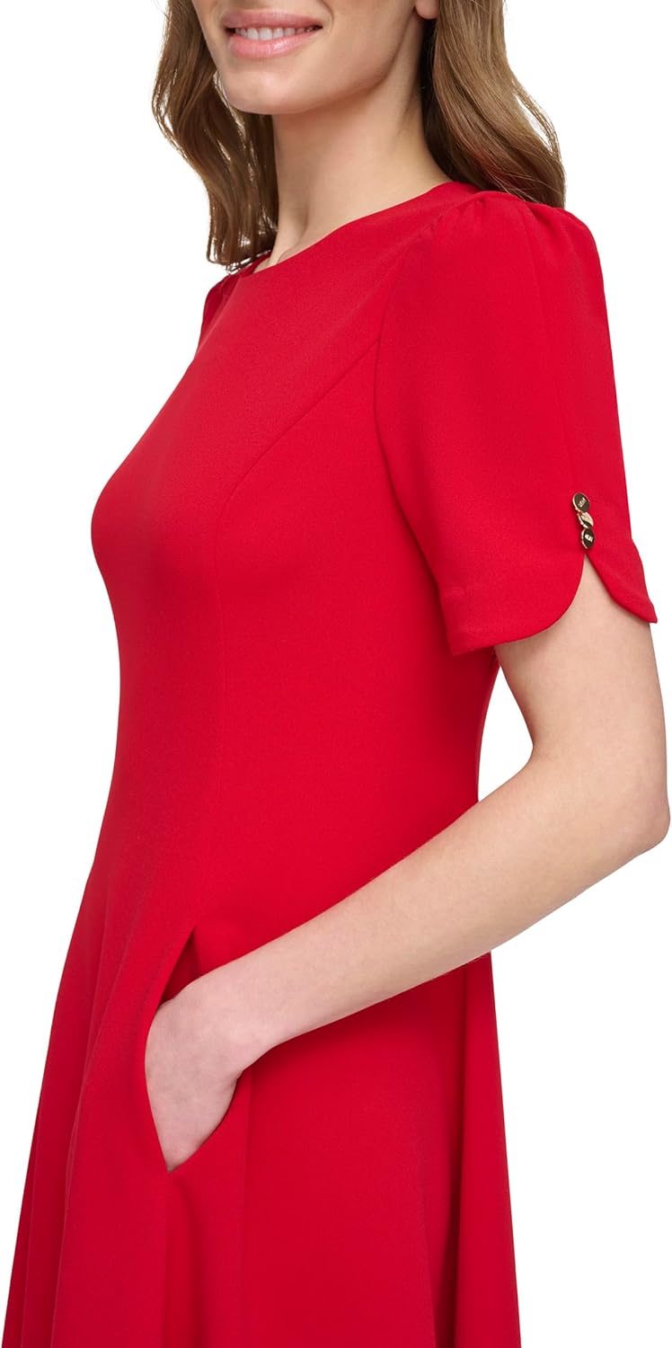 DKNY Womens Short Sleeve Jewel Neck Fit & Flare Mini Dress - Image 5