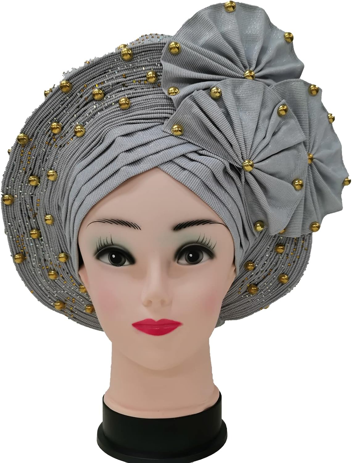 Already Made Auto Gele Headties with Beads Nigerian Auto Gele Headtie African Head Wrap Turban for Women Fashion Headbands