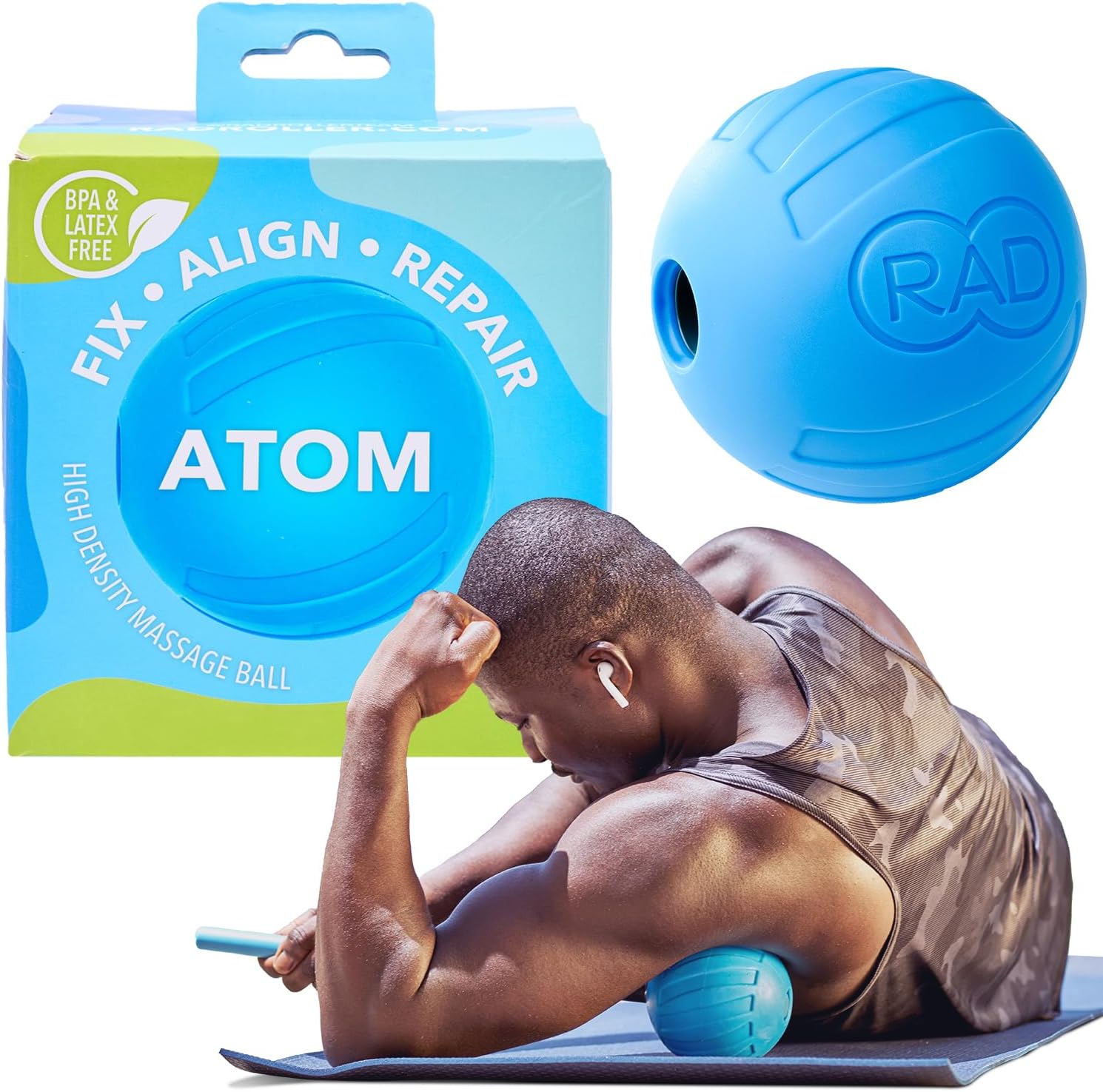 Atom – Extra Firm Yoga Deep Tissue Massage Ball – Myofascial Release Ball for Back Pain, Shoulders, Glutes, Hamstrings, Traps & Pecs – Trigger Point & Mobility Therapy