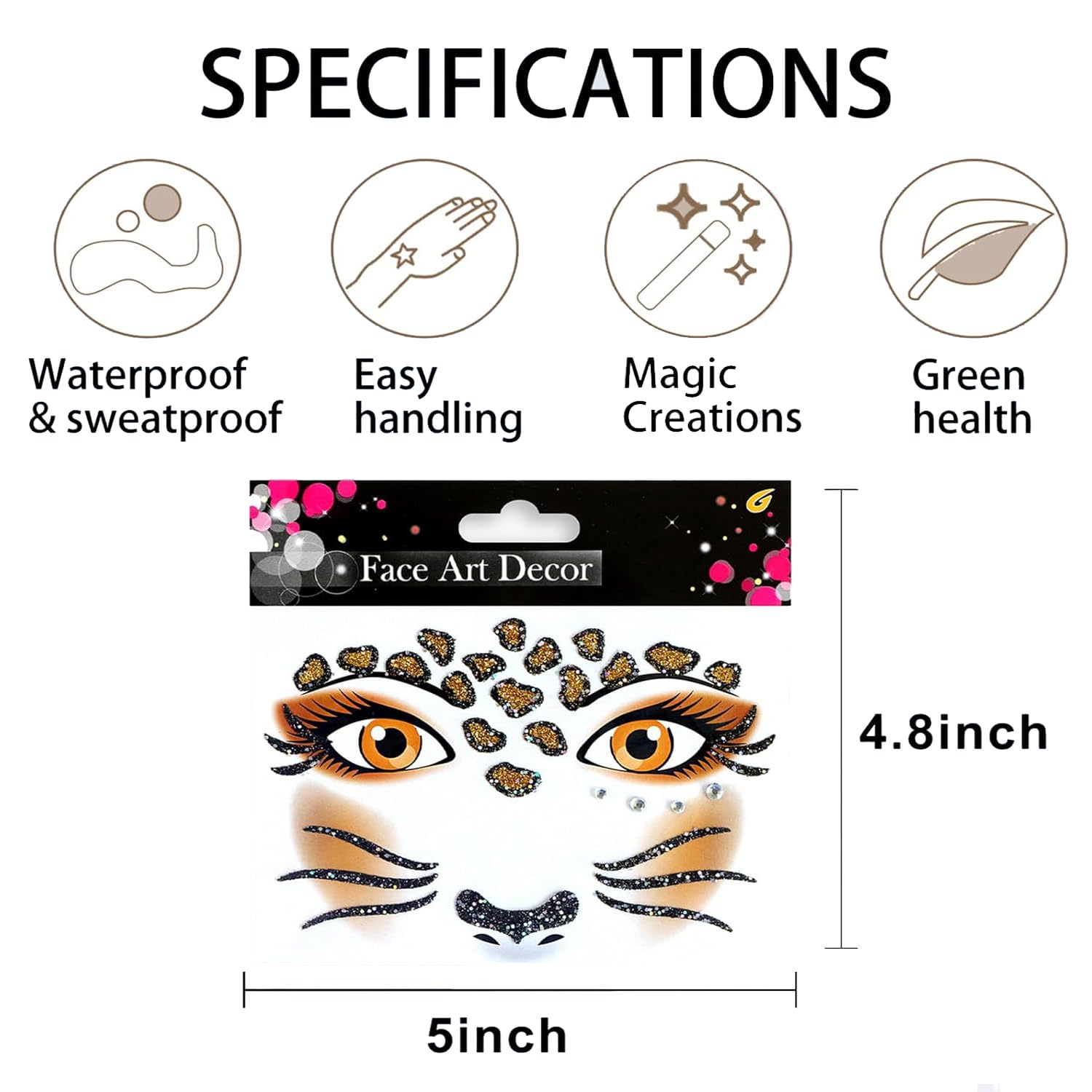 9 Sheets Glitter Animal Face Stickers Sparkling Eye Art Stickers Decals with Crystals Gems for Cosplay Make Up Party Decoration Supplies - Image 2