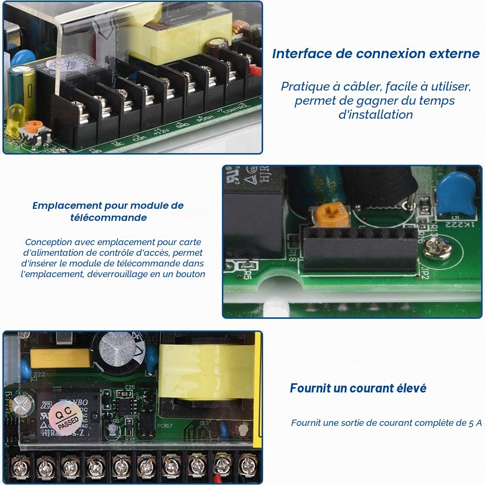 Boîte d'alimentation, AC 110-240V à DC 12V 5A Système de Contrôle d'Accès de Porte Alimentation à Découpage Contrôle UPS Boîte d'alimentation à Fréquence Variable
