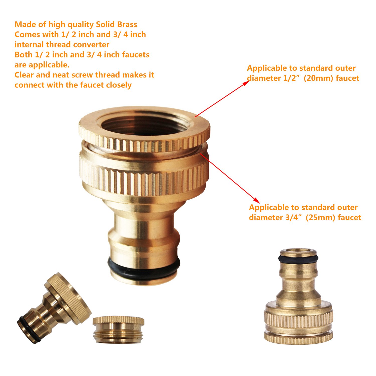 HIGH GRAND Brass 1/2 Inch to 3/4 Inch Hose Pipe Fittings Quick