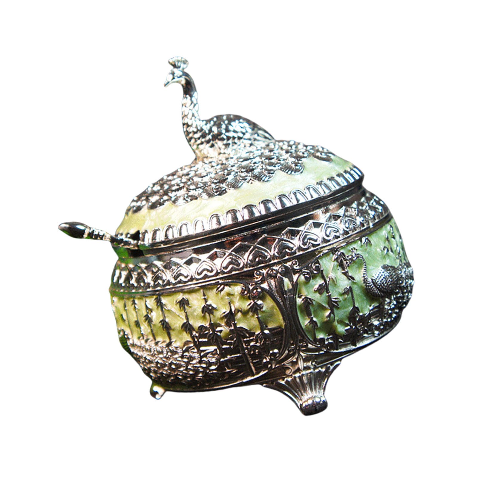 Buxuaaaa Decorative Metal Peacocks Sugar Jar Alloy Candy Canister with Lid and Spoon Kitchen Supplies Tabletop Adornment for Home Elegant Metal Sugar Cup