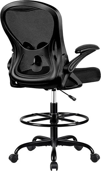Winrise Drafting Chair, Tall Office Chair Ergonomic Standing Desk Chair, Lumbar Support Computer Chair Swivel Task Rolling Chair with Adjustable Flip-up Armrests & Foot Ring (Black)