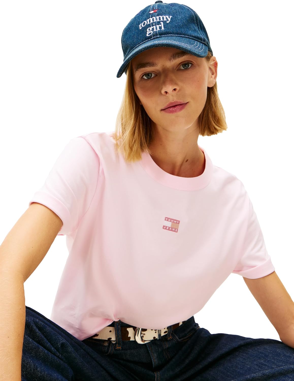 Tommy Jeans Women's Short Sleeve Cotton Graphic T-Shirt with Embroidered Flag Logo
