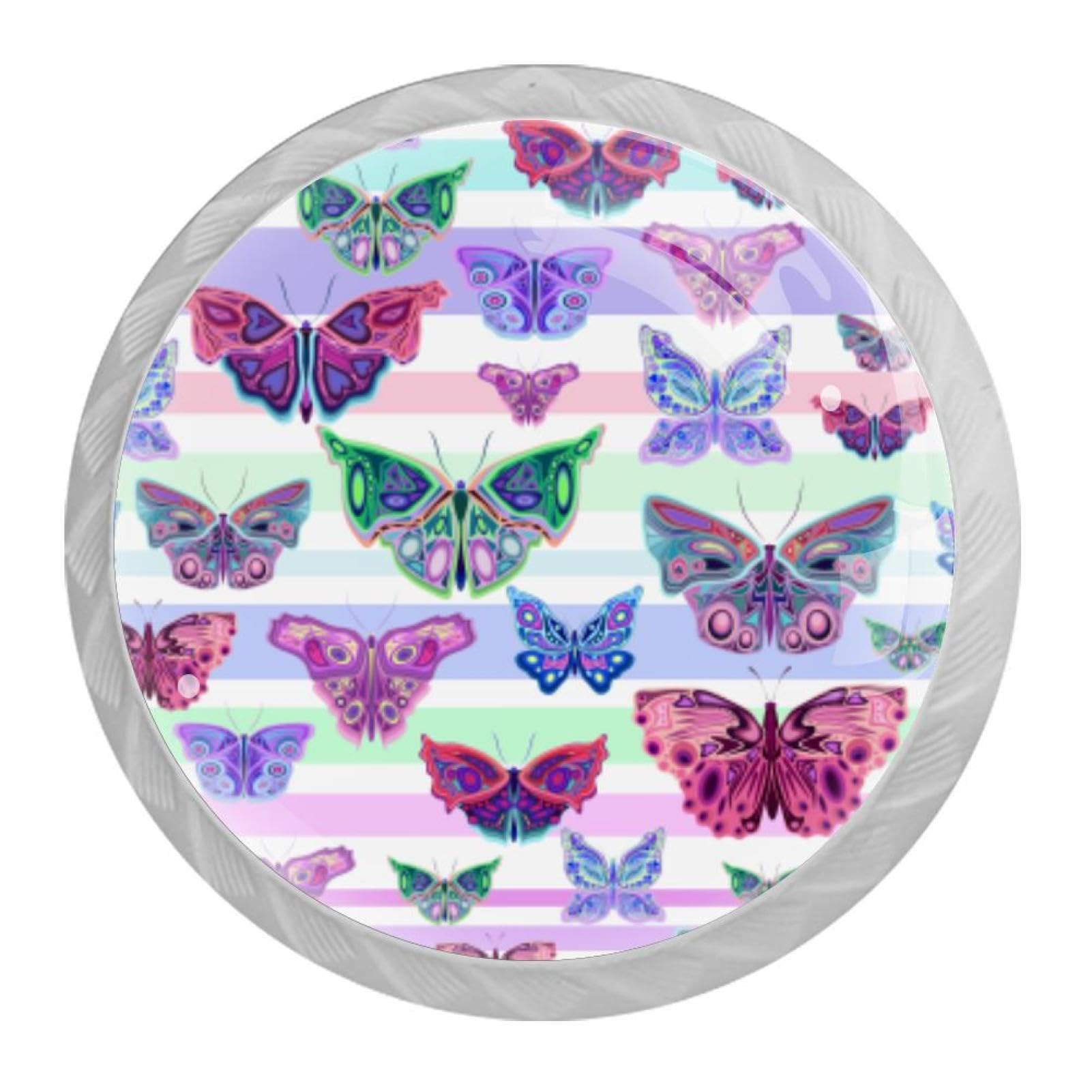 Tqmspg Multi11 4 Pieces Drawer Pulls Colorful Butterflies Door Knobs Dresser Handles For Kitchen Wardrobe Cupboard Hardware Furniture